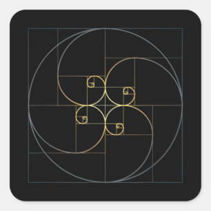 Fibonacci Spiral Golden Ratio Geometry Fyrkantigt Klistermärke