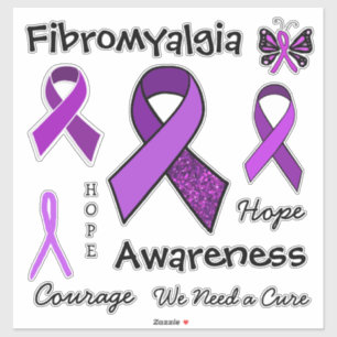 Fibromyalgi Lila Awareness Rosett band Klistermärken