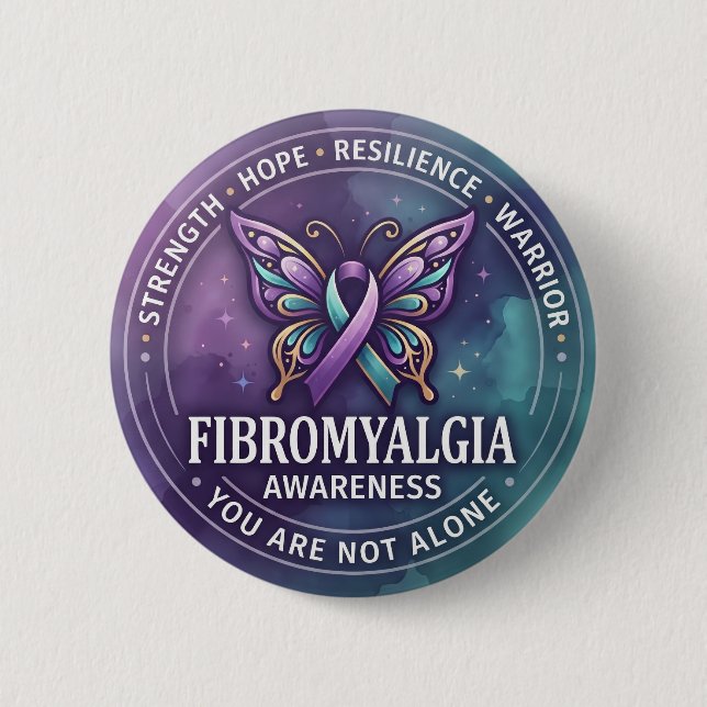 Fibromyalgi Medvetenhet Fjärilsband – Hopp  Knapp (Framsida)
