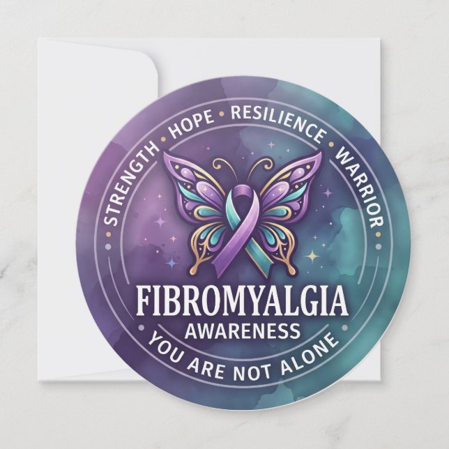 Fibromyalgi stöd och medvetenhet fjärilsband  kort (Framsida)