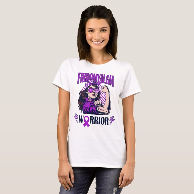 Fibromyalgi Warrior Tro och kamp T Shirt (Hel framsida)