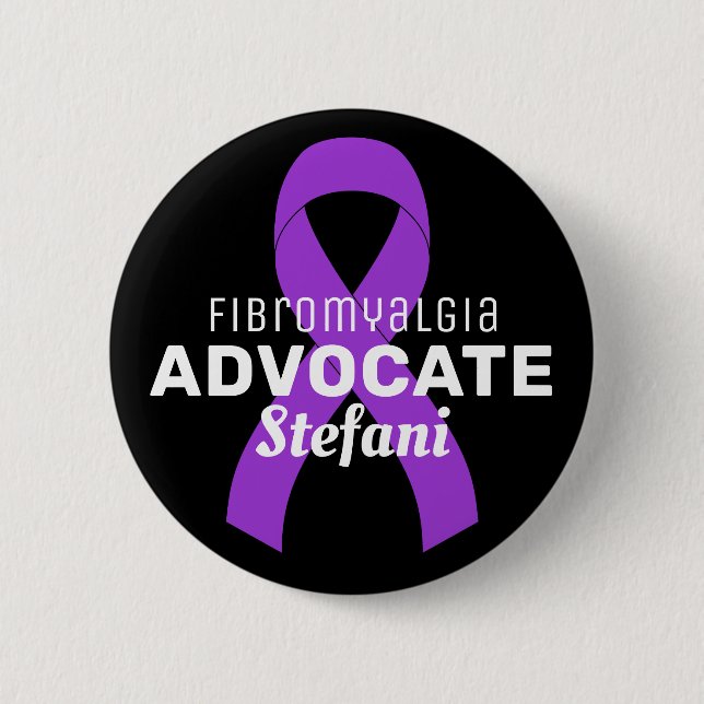 Fibromyalgia Advocate Ribbon Black Button Knapp (Framsida)