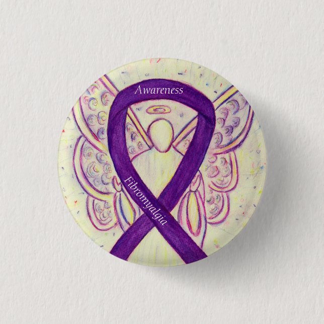 Fibromyalgia Awareness Angel Ribbon Anpassningsbar Knapp (Framsida)