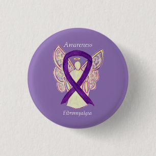 Fibromyalgia Awareness Angel Ribbon Anpassningsbar Knapp