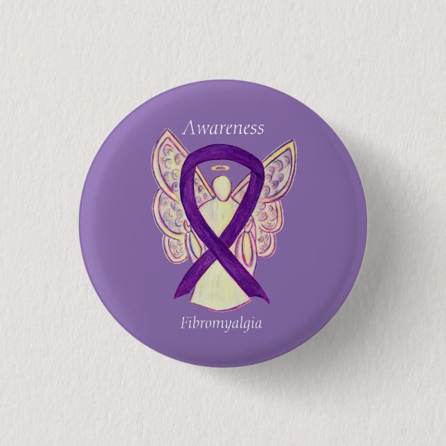 Fibromyalgia Awareness Angel Ribbon Anpassningsbar Knapp (Framsida)