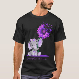 FIBROMYALGIA AWARENESS Cute Elephant Sunblommur Pu T Shirt