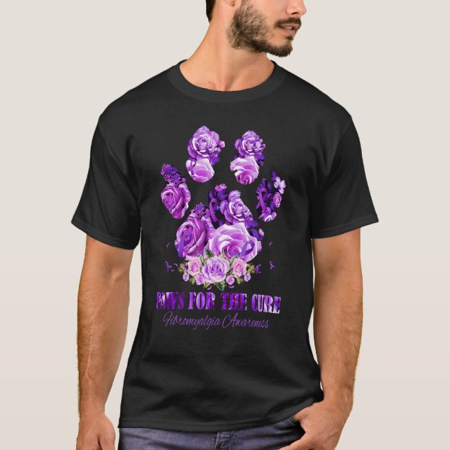 Fibromyalgia Awareness Dog Paws Flower  Apparel T Shirt (Framsida)