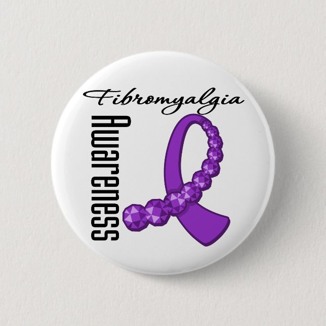 Fibromyalgia Awareness Gemstone Ribbon Knapp (Framsida)