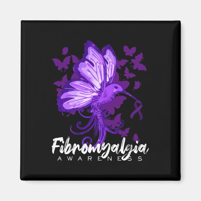 Fibromyalgia Awareness Hummingbird Holding Lila Magnet (Framsidan)