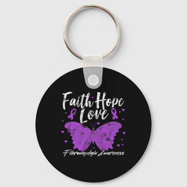 Fibromyalgia Awareness Lila Butterfly Fibro Warr Nyckelring (Framsida)
