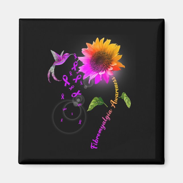 Fibromyalgia Awareness Lila Solros Hummingbir Magnet (Framsidan)