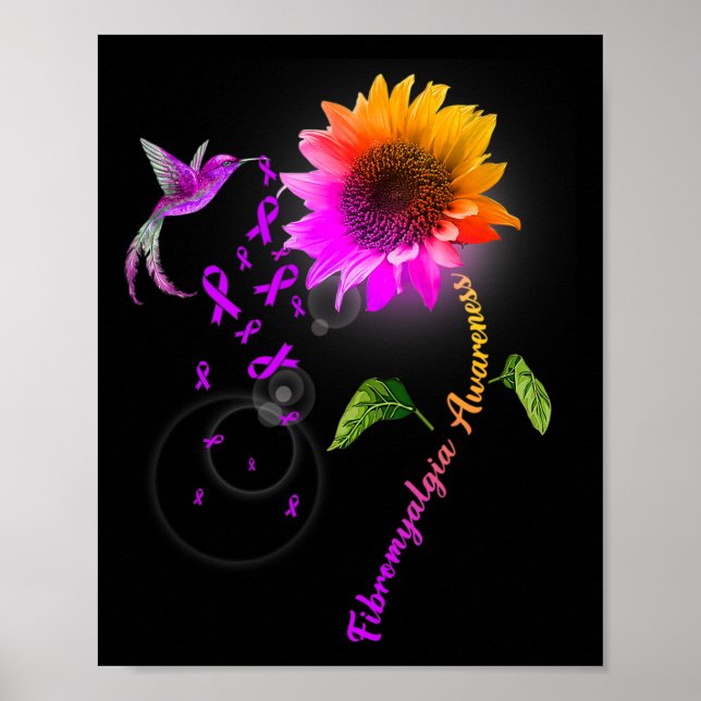 Fibromyalgia Awareness Lila Solros Hummingbir Poster (Framsidan)