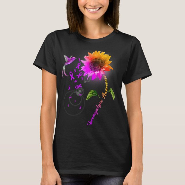 Fibromyalgia Awareness Lila Solros Hummingbir T Shirt (Framsida)