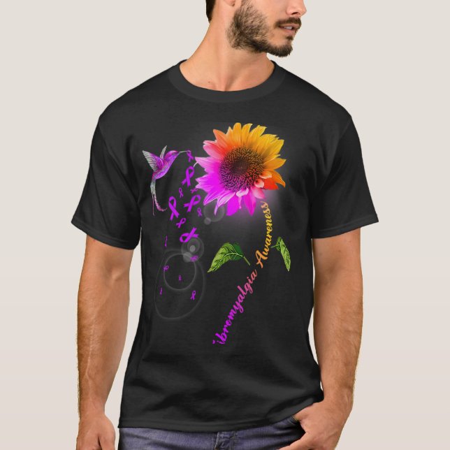 Fibromyalgia Awareness Lila Solros Hummingbir T Shirt (Framsida)