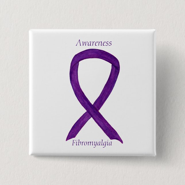 Fibromyalgia Awareness Ribbon Anpassningsbar Art P Knapp (Framsida)
