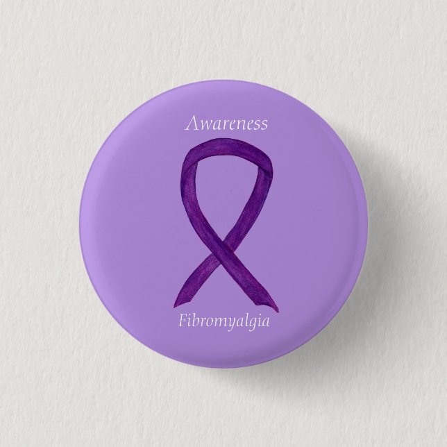 Fibromyalgia Awareness Ribbon Anpassningsbar Art P Knapp (Framsida)