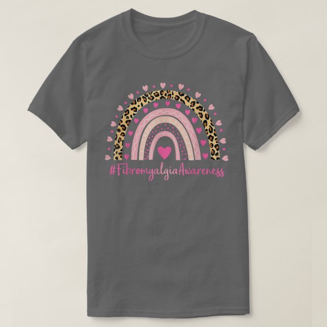 Fibromyalgia Awareness Rosa Heart Leopard Rainbow T Shirt (Design framsida)