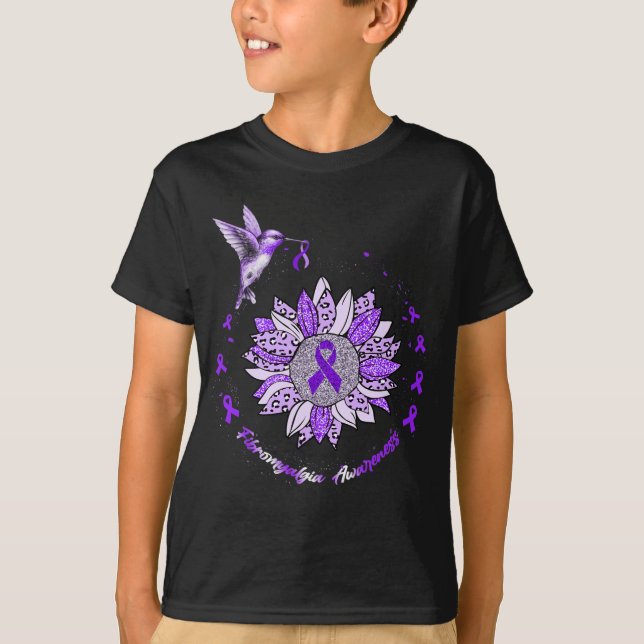 Fibromyalgia Awareness Solros Hummingbird Ribbo T Shirt (Framsida)