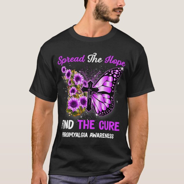 Fibromyalgia Awareness Support Faith Butterfly T Shirt (Framsida)