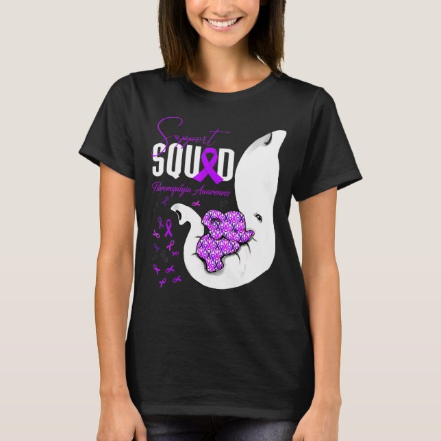 Fibromyalgia Awareness Support Squad Elephant T Shirt (Framsida)