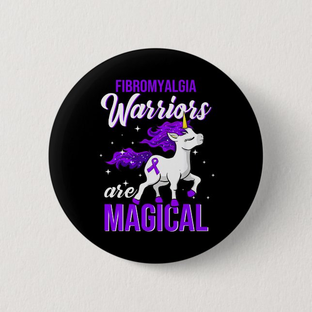 Fibromyalgia Awareness Warrior Roligt Unicorn Knapp (Framsida)