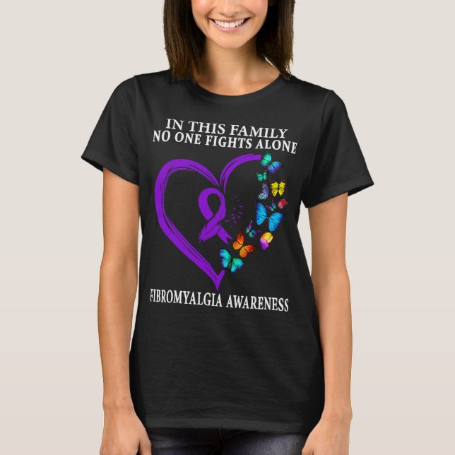 Fibromyalgia Awareness Warrior Support Lila Ribb T Shirt (Framsida)