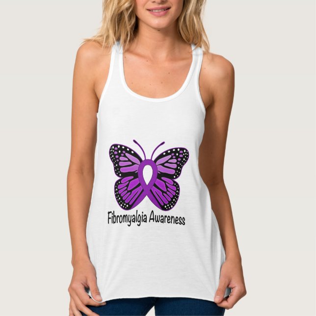 Fibromyalgia Butterfly Awareness Ribbon Linne Med Racerback (Framsida)