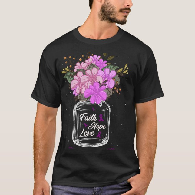 Fibromyalgia Faith Kärlek Hope Flower Burk Awarene T Shirt (Framsida)