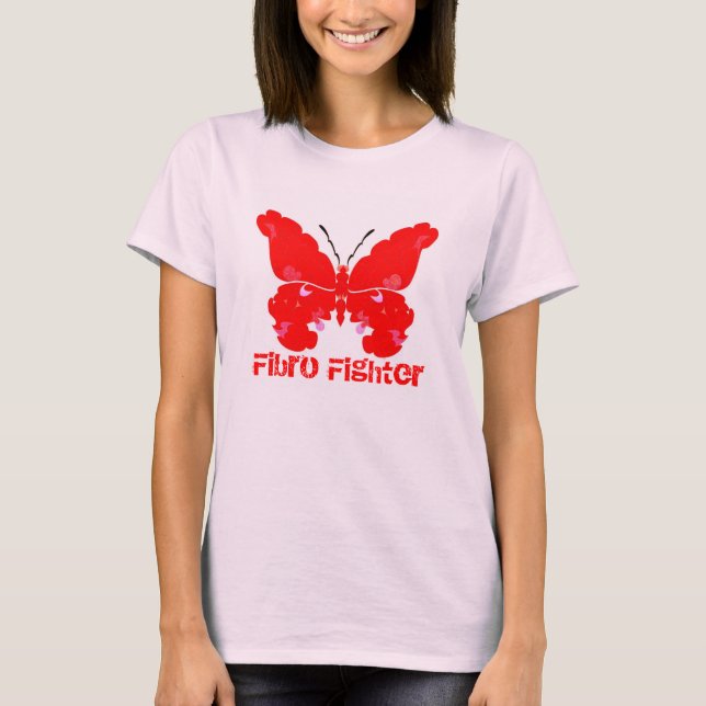 Fibromyalgia fighter Fibro butterfly rosa T Tröja (Framsida)