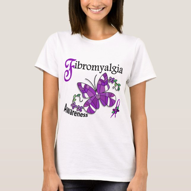 Fibromyalgia för målat glassfjäril 2 tee shirt (Framsida)
