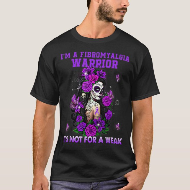 Fibromyalgia Sugar Skull Butterfly Awareness T Shirt (Framsida)