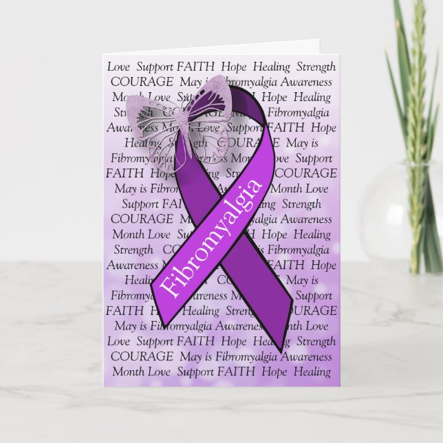 Fibromyalgia Support Lila Butterfly Ribbon Card Kort (Framsida)