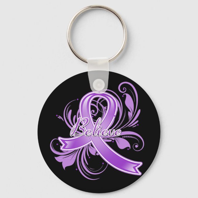 Fibromyalgia Tro Flourish Ribbon Nyckelring (Framsida)