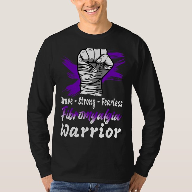 Fibromyalgia Warrior Lila Ribbon Fight Support T Shirt (Framsida)