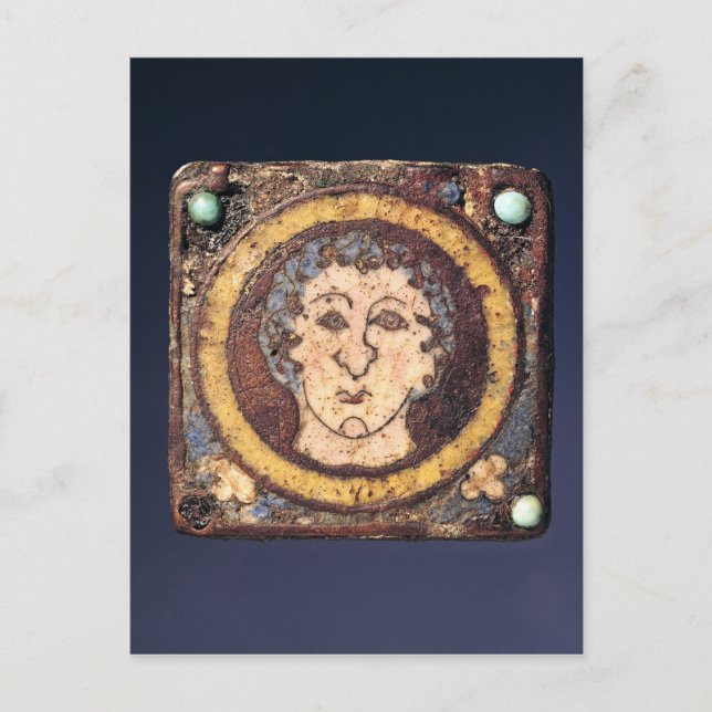 Fibula med ansiktet av en ung man vykort (Framsida)