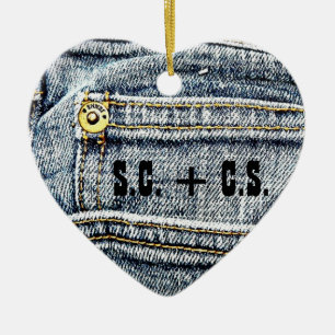 Fick- blåttJean Denim - personifiera den! Julgransprydnad Keramik