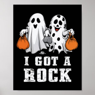 Fick En Sten Spök Halloween Kuslig Bus eller Godis Poster
