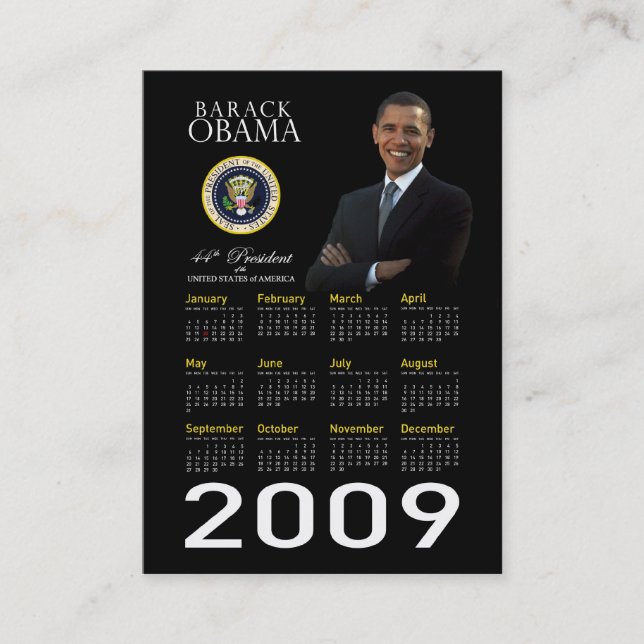 Fick- kalender 2009 för Obama invigningPromo Visitkort (Framsida)