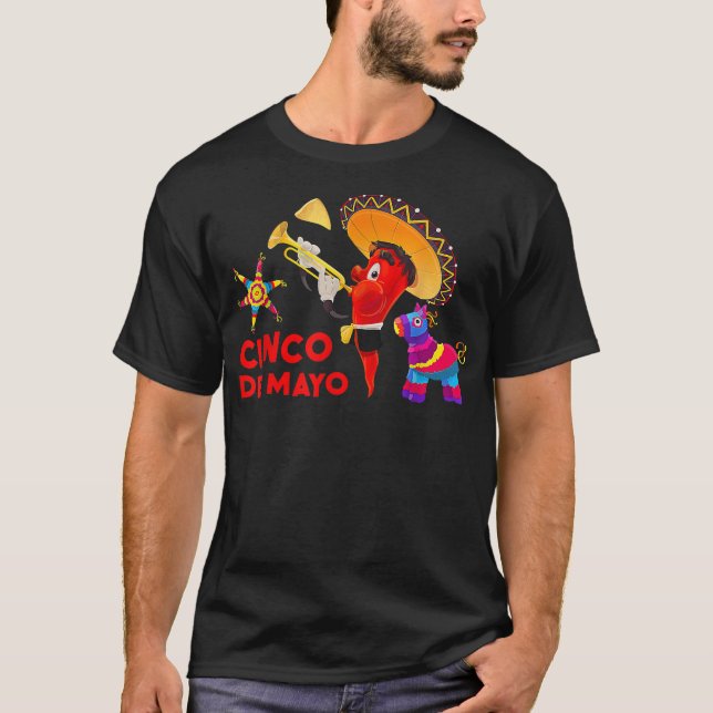 Ficka Pinata Serape Cinco De Mayo Mexikansk Gitarr T Shirt (Framsida)