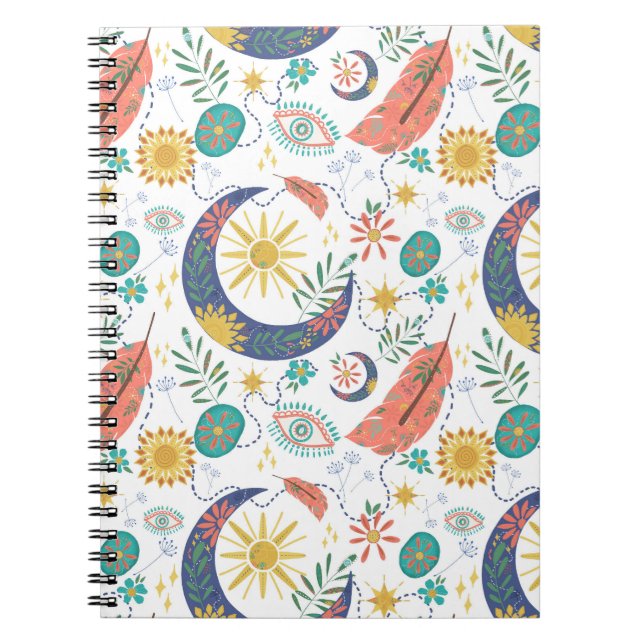 Fickan full av glimmer Celestial Boho Spiral Antec Anteckningsbok (Framsidan)