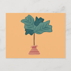 Fickel Fig Träd Grön Krukväxt Illustration Vykort
