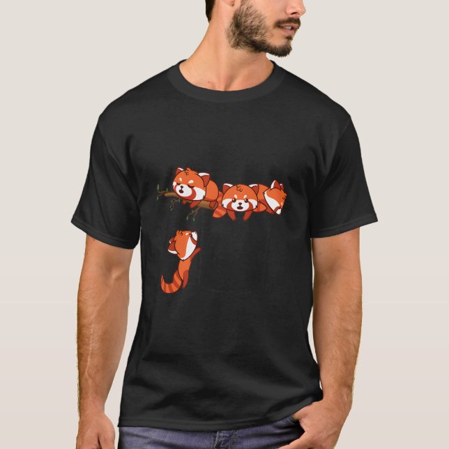 Fickserie Röd Panda Lekande Björn T Shirt (Framsida)
