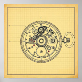 Fickur Blueprintutskrift i Vintage-stil Poster