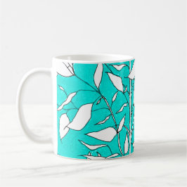Ficus träd växt linjedragning blå bakgrund kaffemugg