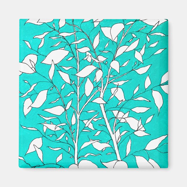 Ficus Tree Plant Line Drawing Blue Background Magnet (Framsidan)