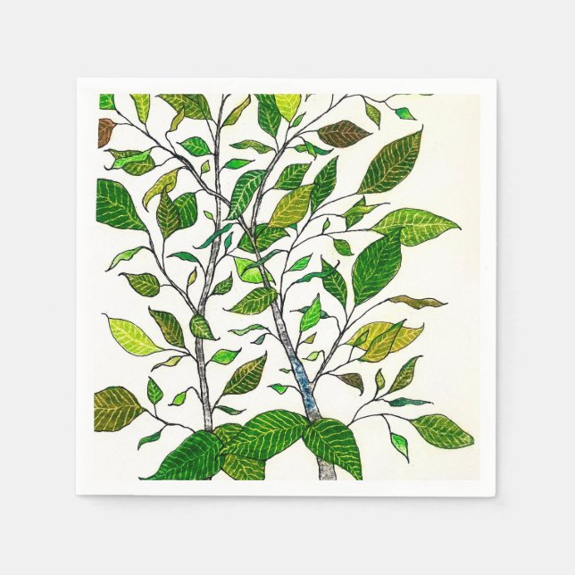 Ficus växt färgpenna träd ritning  pappersservett (Framsidan)