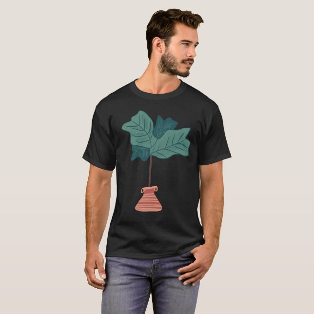 Fiddelträdsblad Krukväxt Handritad T Shirt (Hel framsida)