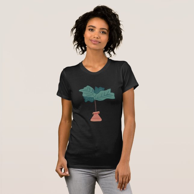 Fiddelträdsblad Krukväxt Handritad T Shirt (Hel framsida)