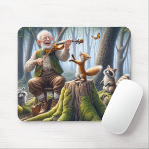 Fiddlare i en skog med vilda djur musmatta