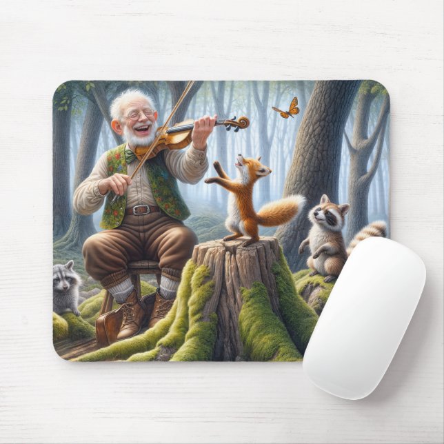 Fiddlare i en skog med vilda djur musmatta (Med mus)